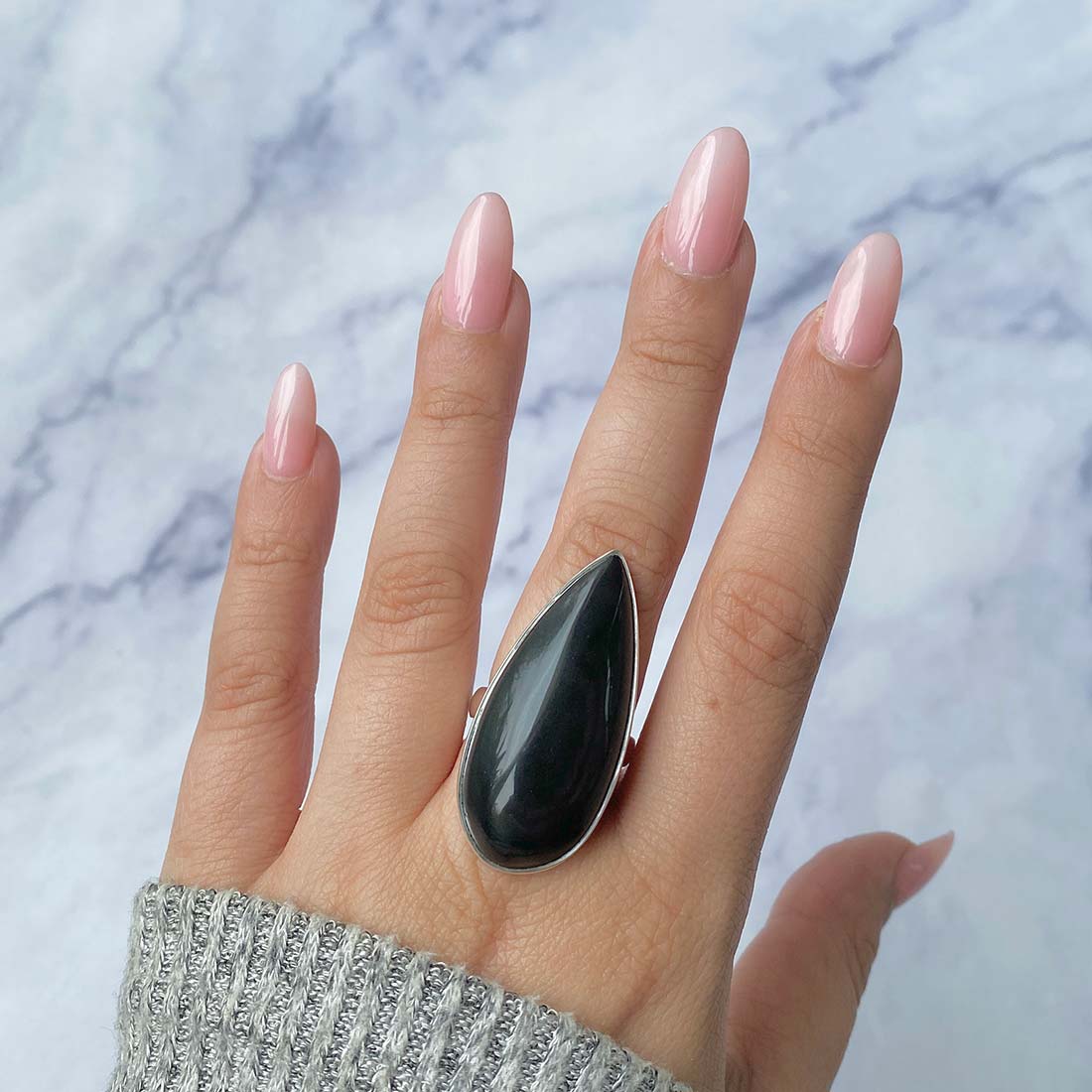 Black Obsidian Adjustable Ring-(BAO-R-16.)